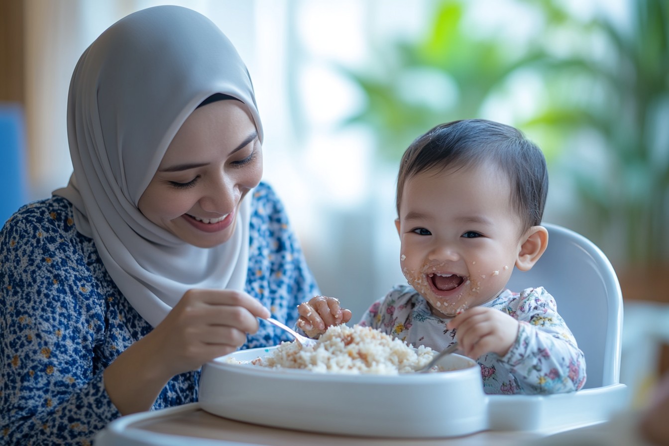 Ibu dan anak GTM saat waktu makan — abon halus Gogobon sebagai solusi lauk untuk anak susah makan